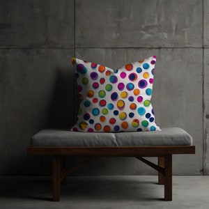 CARNIVAL CONFETTI | Vibrant Polka Dot Pillow - Abstract Pillow, Colorful Pillow, Gift Her, Spoonflower, Rainbow Cushion, Multi Color Pillow