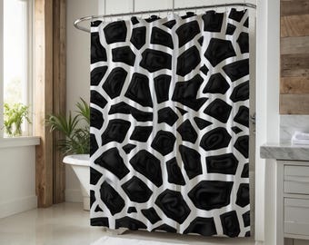 URBAN CAMO | Modern Geometric Shower Curtain in Black and White Design for Modern Bathroom