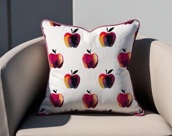 APPLE | Luxe Shimmer Velvet Pillow, Red Piping, Multiple Sizes, Insert Options, Free Shipping, Fruit Pattern Pillow, Fun Decorative Pillow