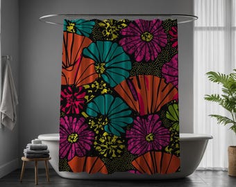 FLORADELIC | Shower Curtain, Psychedelic Floral Design, Durable, 71"x74", Retro-Modern Shower Curtain, Dorm Decor, Vibrant Bathroom Accent