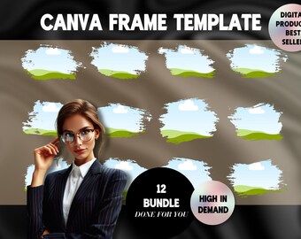 Bleach Effect Distressed Edge Canva Frames Bundle, Photo Collage Sublimation Design PNG, Drag & Drop Photo, Editable Template, Canva Frames