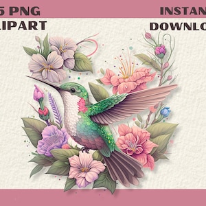15 PNG Hummingbird Watercolor Clipart, Junk Journaling Scrapbook, Nursery Decor Wall Art, card making, digital clip art, Instant download