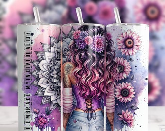Vaso de 20 oz acuarela flor mandala arte, vaso inspirador, diseño floral único, estilo boho chic, regalo motivacional vaso colorido