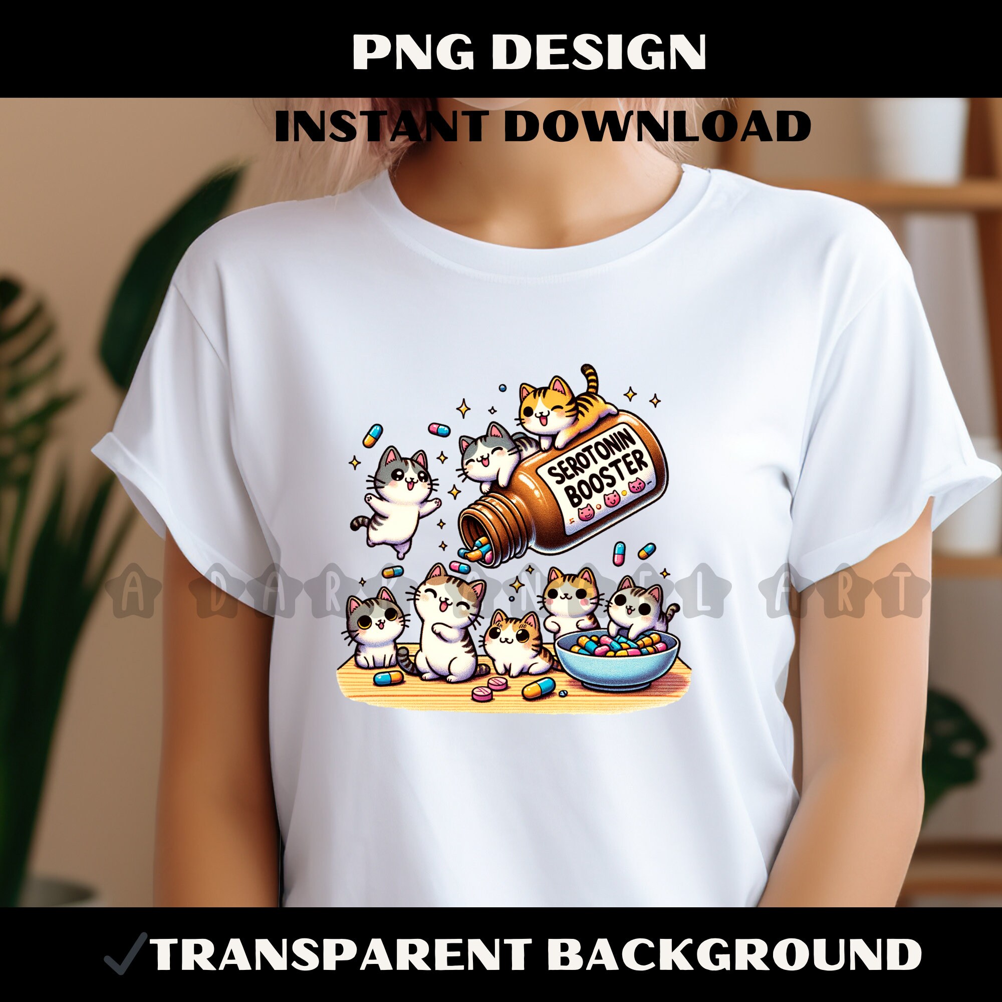 Arquivo PNG de impulsionador de serotonina, arquivo PNG de camiseta gráfica de mãe de gato, design de sublimação de amante de gato, design digital de camisa de pílulas felizes
