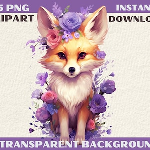15 PNG Cute Fox Aquarelle Clipart, Baby Animal Clip art pour un usage commercial, PNG transparent, Animaux des bois, Pépinière, Illustration de renard