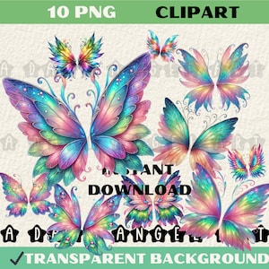 Magical Fairy Wings Clipart, Watercolor Angel Wing Clip Art, Pastel Fantasy Graphics, Magic Rainbow Colors Enchanted Wing PNG Commercial Use