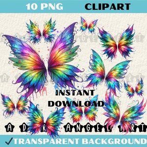 Magical Fairy Wings Clipart, Watercolor Angel Wing Clip Art, Pastel Fantasy Graphics, Magic Rainbow Colors Enchanted Wing PNG Commercial Use