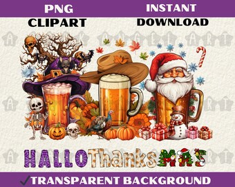 Feliz Hallothanksmas Png, Halloween Png, Natal Png, Ação de Graças Png, Downloads de design de sublimação POD, uso comercial de design de Natal