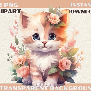 15 PNG Cute kitten fall in love Watercolor Clipart, Scrapbook for kids, Card making, Printable digital clipart, POD, Instant download