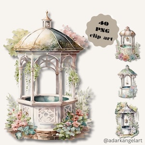 40 PNG Aquarela desejando poços clipart, criação de cartões, casamento desejando poços, capa de livro artesanal, obra de arte, download instantâneo para uso comercial