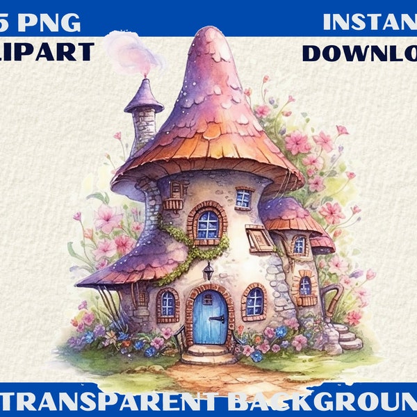 15 PNG Illustration cute fairy house Clipart Transparent background, JPG digital art Commercial use, Card Making, Scrapbook Junk Journal