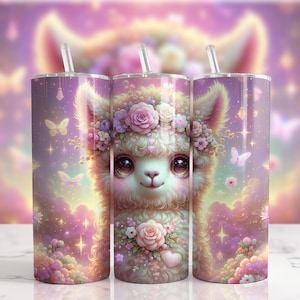 Cute Alpaca Tumbler Wrap PNG, Kawaii Llama Sublimation for 20oz Skinny Tumbler, Watercolor Alpaca Cup Design, Adorable Animal Tumbler PNG