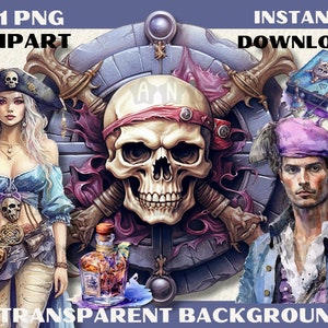 71 PNG Aquarell Piraten Clipart Bundle druckbare Schatzinsel Planet Karte Brust Haken Art digitaler Download Junk Journal Png kommerzielle Nutzung