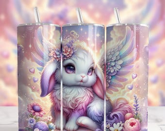 Cute Rabbit Tumbler PNG, Kawaii Bunny Wrap for 20oz Skinny Tumbler Rabbit Sublimation Design, Watercolor Bunny Cup PNG, Adorable Animal Wrap