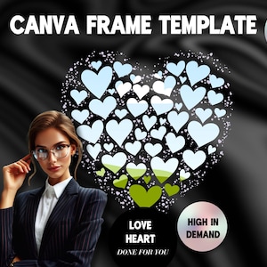 Love Heart Canva Frames Template Bundle, Photo Collage Sublimation Design PNG, Drag & Drop Photo, Editable Template, Canva Frames