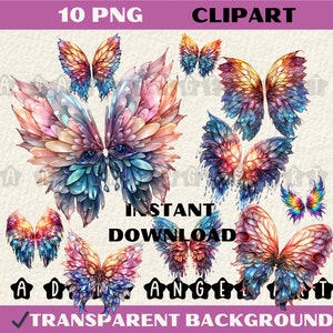 Magical Fairy Wings Clipart, Watercolor Angel Wing Clip Art, Pastel Fantasy Graphics, Magic Rainbow Colors Enchanted Wing PNG Commercial Use