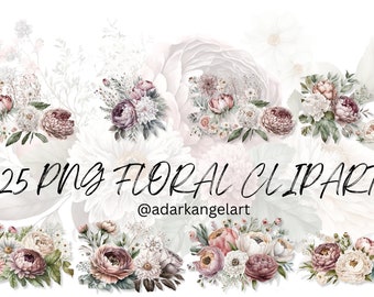 Clipart de rosas cor-de-rosa em aquarela, conjunto de imagens PNG florais (download instantâneo)