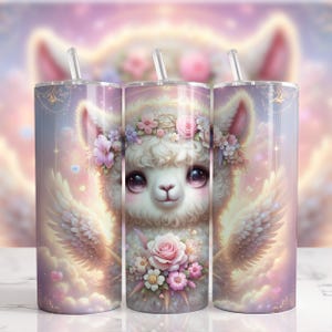 Cute Alpaca Tumbler Wrap PNG, Kawaii Llama Sublimation for 20oz Skinny Tumbler, Watercolor Alpaca Cup Design, Adorable Animal Tumbler PNG