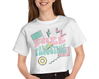 Free Palestine Retro Cropped Tee, XS-2XL, Palestine Retro Champion Women's Heritage Cropped T-Shirt, Support and Solidarity in Style