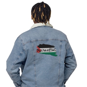 Free Palestine Unisex denim sherpa jacket, Palestine Jacket, Free Palestine Sherpa Jean Jacket