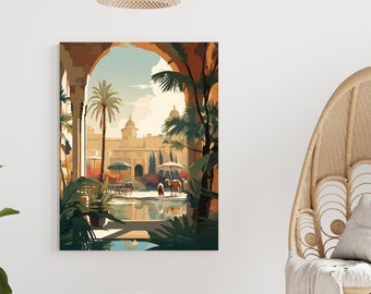 Desert Oasis Scene Canvas Print, 3 Sizes, Camel Wall Art, Arab Art, Middle Eastern Art. Oasis Wall Art, Desert Wall Art, Canvas Gallery