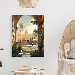 Desert Oasis Scene Canvas Print, 3 Sizes, Camel Wall Art, Arab Art, Middle Eastern Art. Oasis Wall Art, Desert Wall Art, Canvas Gallery