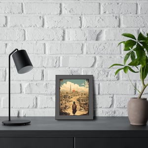 Resilient Spirit of Gaza: Child Overlooking Palestine Wood Framed Art, Arab Art, Palestinian Wall Art, Pinewood Framed Paper Posters