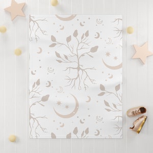 Celestial Soft Fleece Baby Blanket, Moon Baby Blanket, Butterfly Baby Blanket, Baby Gift, Gift for Baby Shower, Moon Theme Nursery, Taupe