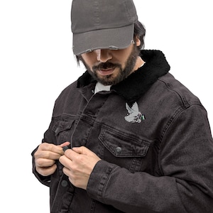 Falasteen Palestine Dove Unisex Denim Sherpa Jacke, Free Palestine, Palestine Jeansjacke