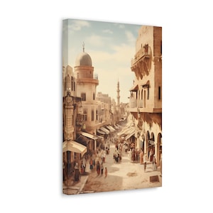 Vintage Bazaar Canvas Print, Arab Art, Middle Eastern Art, Palestine Art, Arabian Wall Art, Canvas Gallery Wraps, Desert Wall Art
