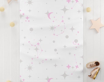 Rosa himmlische weiche Fleece Babydecke, Sternen Babydecke, Sternzeichen Babydecke, Baby Geschenk, Geschenk für Babyparty, rosa Stern Thema Kinderzimmer