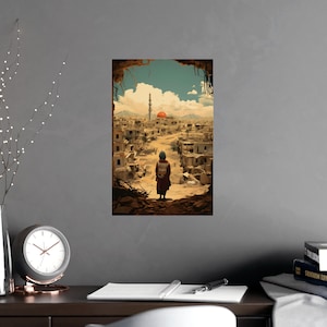 Resilient Spirit of Gaza: Child Overlooking Palestine, Middle Eastern Arab Art, Palestinian Wall Art, Matte Posters