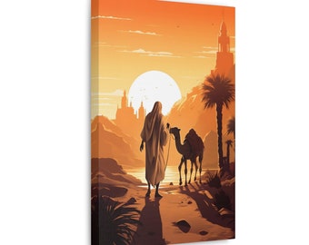 Bedouin Canvas Print - Desert Wall Art - Arab Wall Art - Middle Eastern Art - Sunset Wall Art - Arabian Art - Camel Wall Art - Gift for Home