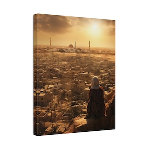 Resilient Spirit of Gaza: Child Overlooking Palestine Canvas Print, Middle Eastern Arab Art, Palestinian Wall Art, Matte Canvas, Gaza Art