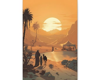 Beduinen Leinwanddruck, Wüste Wandkunst, arabische Wandkunst, nahöstliche Kunst, Sonnenuntergang Wandkunst, arabische Kunst, Kamel Wandkunst, Geschenk für Zuhause