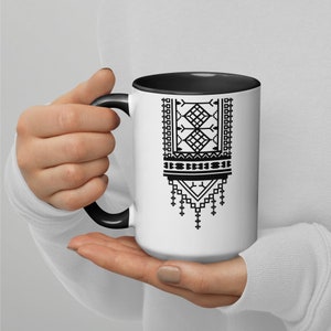 Palestine Embroidery Print Mug with Color Inside, 3 Colors, 2 Sizes, Coffee Lover, Palestine Mugs