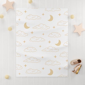 Gold Moon Soft Fleece Baby Blanket, Moon Baby Blanket, Butterfly Baby Blanket, Baby Gift, Gift for Baby Shower, Moon Theme Nursery