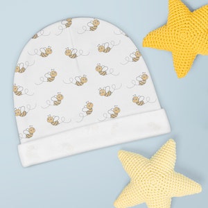 Happy Bee Baby Beanie, Bees Baby Beanie, Baby Beanie, Baby Hat, Gift for Baby, Baby Shower Gift, Baby Gift, Baby Girl, Bee Baby Gift