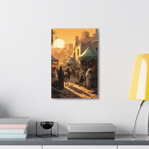 Vintage Bazaar Canvas Print, Arab Art, Middle Eastern Art, Palestine Art, Arabian Wall Art, Desert Wall Art, Middle Eastern Home Decor