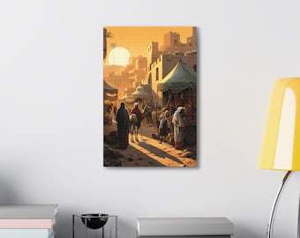 Vintage Bazaar Canvas Print, Arab Art, Middle Eastern Art, Palestine Art, Arabian Wall Art, Desert Wall Art, Middle Eastern Home Decor
