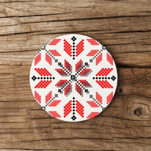 Palestinian Tatreez Print Coaster, Cork Back Coaster, Round Coasters, Home Decor, Coasters, Unique Wedding or Henna Gift, Favors, Decor