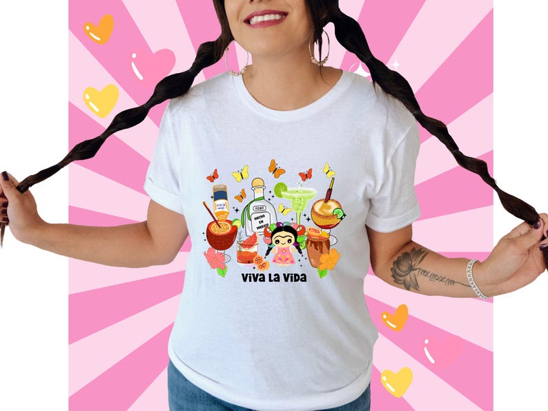Frida, mexikanische Puppe, Margarita, Paloma, Tequila Cocktail, Schmetterlinge, Michelada PNG, Boracha, digital herunterladbare Datei, trendiges T-Shirt Bild 2