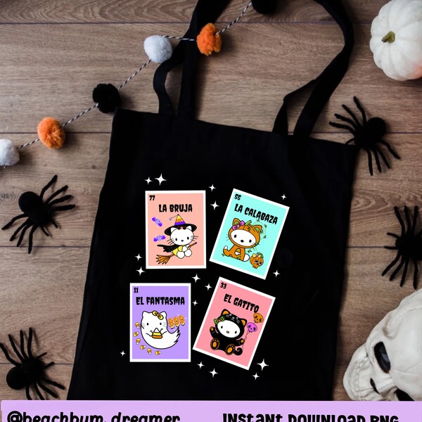 Kawaii kitty, gatito, cute kitty, cat, loteria, spooky, Halloween PNG digital download, Sublimation file, dtf transfer file, tshirt design,