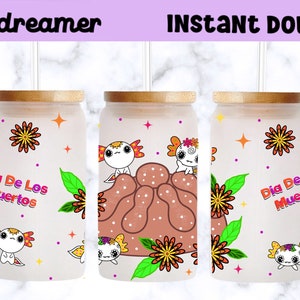Day of dead, Dias de muertos, Axolotl, PNG, Sublimation,  dtf file,  Halloween, kawaii Axolotl, pan de Muerto png, glass wrap. Cup wrap,