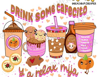 Pumpkin spice latte, PNG digital download, tshirt file,Spanglish, Sublimation file, dtf file, transfer, Cajeta, Mexican coffee, cafe de olla