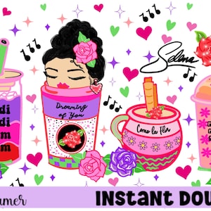 Selena Quintanilla glass wrap PNG, sublimation file, downloadable, glass can wrap, Handdrawn