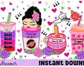 Selena Quintanilla ガラスラップ PNG、昇華ファイル、ダウンロード可能、ガラス缶ラップ、手描き