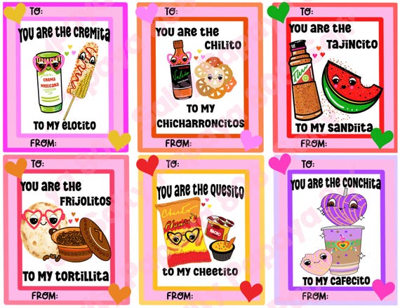 Valentine’s Day cards, PNG file, Mexican cards, hot Cheetos, conchas, Cafecito, Elote,Printable Art work, downloadable pdf, JPEG file