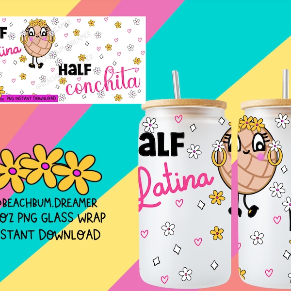 Half Latina half conchita, PNG, Latina, glass wrap, cup wrap, Digital download,  concha, dtf transfer, latina transfer file, sublimation