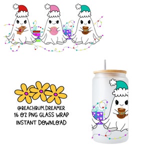Christmas ghost, pan dulce, concha,Cafecito, cup wrap,  PNG, Marranitos, coffee,Navidad, Merry Christmas, glass wrap, transfer file,